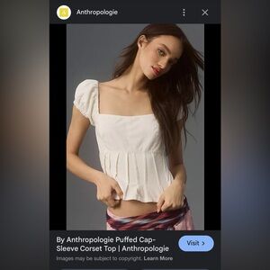 Anthropologie Cream Puffed Sleeve Corset Blouse